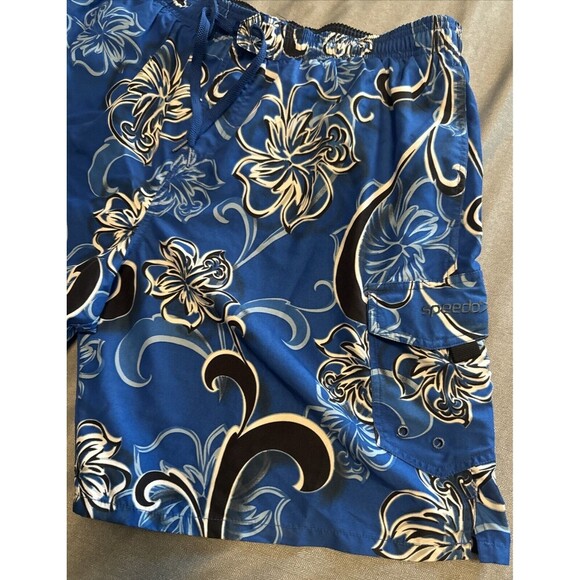 Men’s Speedo BLUE Floral Mesh Lined Elastic Drawstring Pockets Swim Trunks XL - Picture 3 of 8